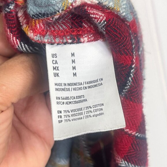AEO | Flannel Shirt Red Plaid Multi-Color Soft Cotton Long Sleeve Medium - Picture 9 of 13
